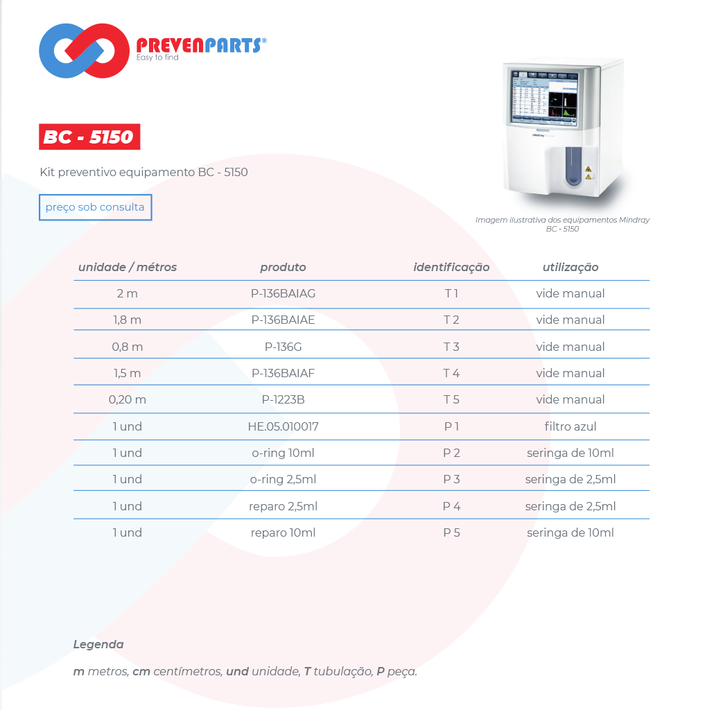 Kit Preventivo compatvel para BC 5150 Mindray